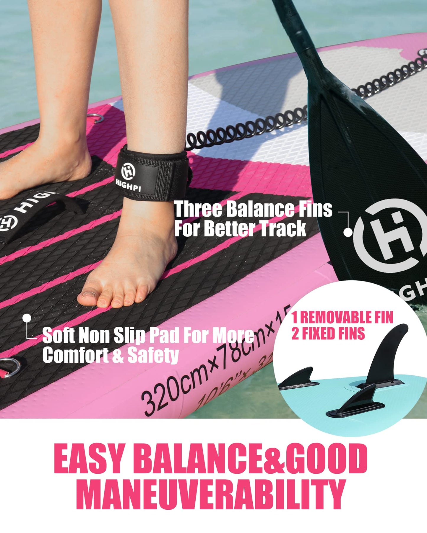 Highpi 10'6'' Inflatable Stand Up Paddle Board for Youth and Adults – Wide Sup with Premium Accessories, Blow Up Paddleboard for Surfing, Fishing, Yoga & More