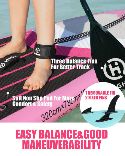 Highpi 10'6'' Inflatable Stand Up Paddle Board for Youth and Adults – Wide Sup with Premium Accessories, Blow Up Paddleboard for Surfing, Fishing, Yoga & More