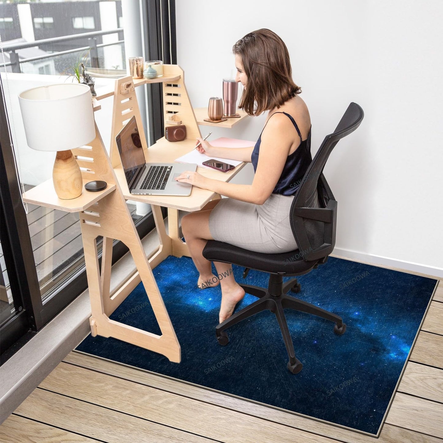 Chair Mat for Hardwood Floor,48"*36" Easy Glide Computer Chair Mat for Hard Wood and Tile Floor,Anti-Slip Floor Protector for Home Office Blue Starry Sky