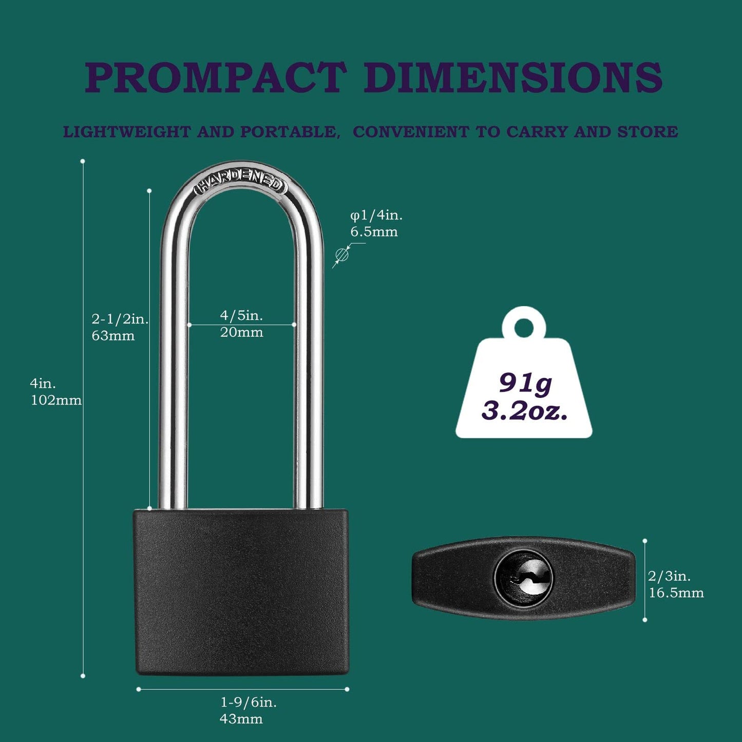 Guliffen 2 Pack Covered Aluminum Padlocks with Key, Black Locker Lock with Long Shackle for Gates, Fences, Toolboxes,