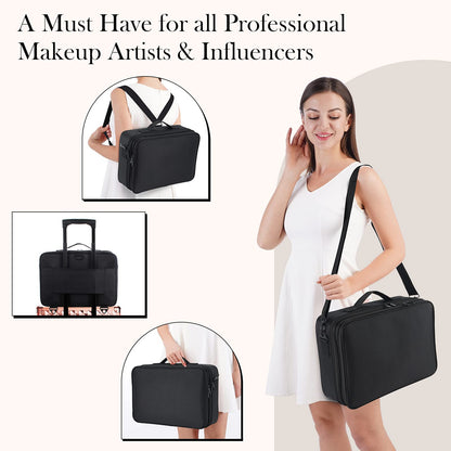 Makeup Bag Extra Large Travel Makeup Bag with Compartment Cosmetic Bags Makeup Organiser Bag Vanity Case Makeup case and Shoulder Strap, Black