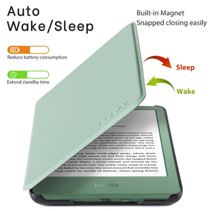 CoBak Case for 6" Kindle 11th Generation 2024/2022 & International Version, Premium PU Leather Smart Cover with Auto Sleep/Wake for 6" E-Reader, Matcha Green