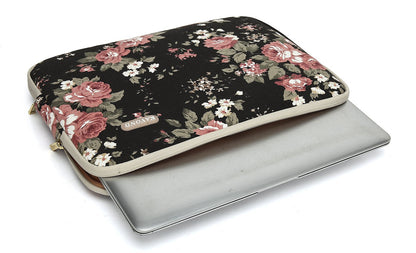 KAYOND Black Chinese Rose Pattern Water-resistant 14 inch Canvas laptop sleeve for 14-14.1 inch HP/Dell/Lenovo/Asus/Acer/Samsung Notebook Computer (14-14.1 Inch, Black C Rose)