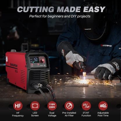 ARCCAPTAIN Plasma Cutter, [Large LED Display] 50Amps Cutter Machine with 110/220V Dual Voltage DC Inverter IGBT 1/2 Inch Clean Cut Post Flow and 2T/4T, for Beginners DIY