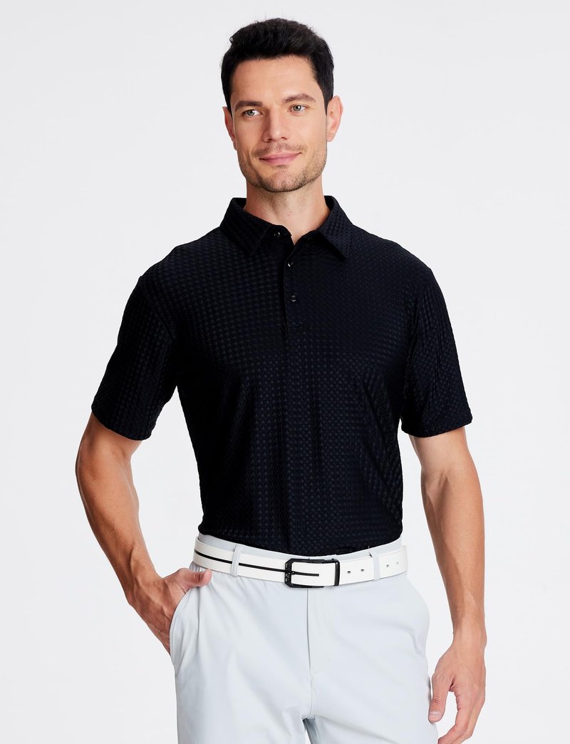 Alex Vando Mens Bubble Jacquard Polo Shirt Super Stretch Short Sleeve Polo Shirts for Men,Black,XL