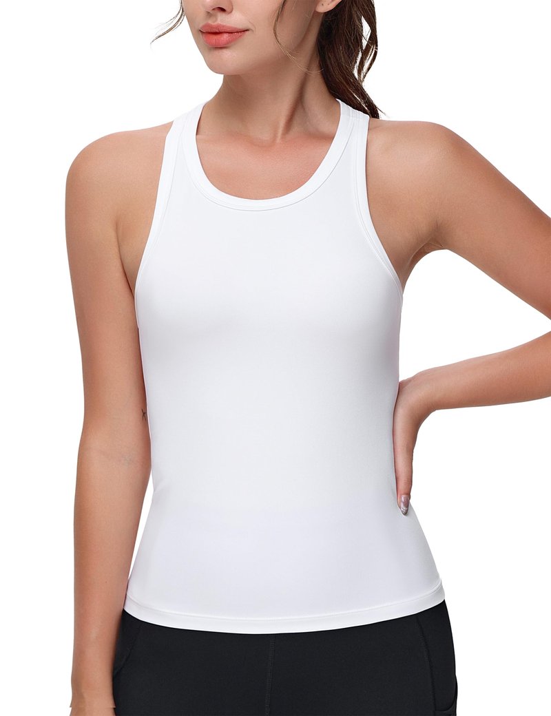 THE GYM PEOPLE Women's Racerback Workout Tank Tops Slim Fit Soft Sleeveless Yoga Shirts White
