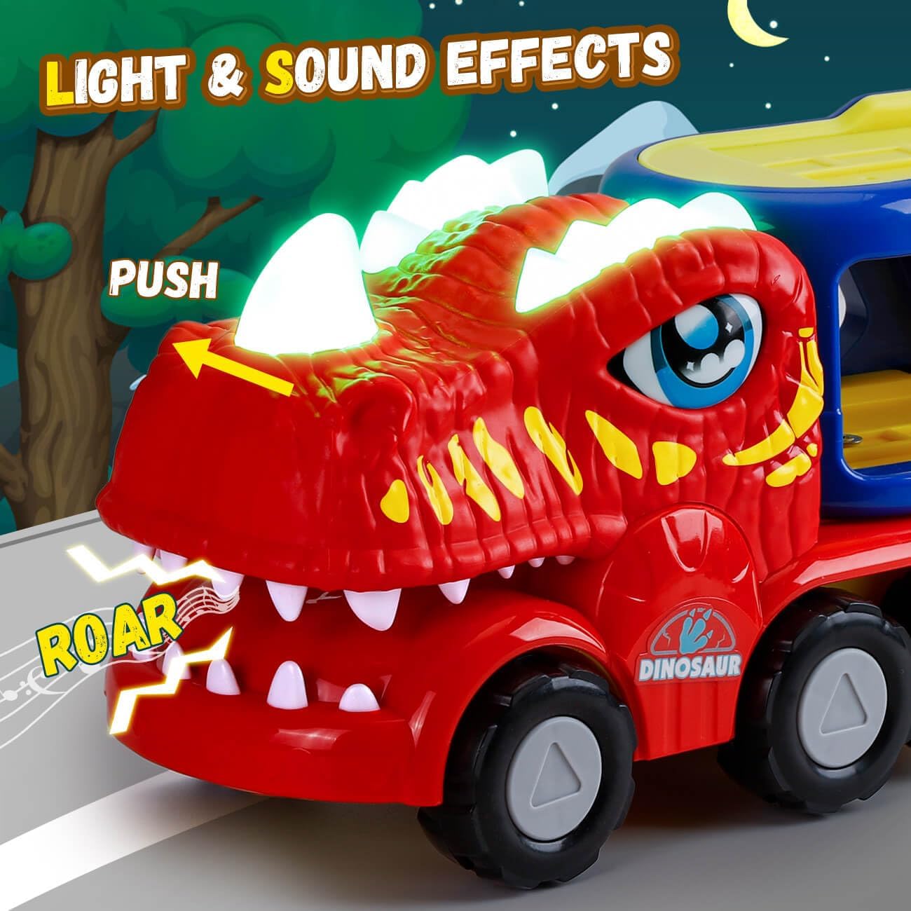KmmiFF Monster Truck and Dinosaur Car Toys for Toddlers 2-5 Years Old - 5-Piece Pull Back Cars Set - Birthday Gifts for Boys and Girls