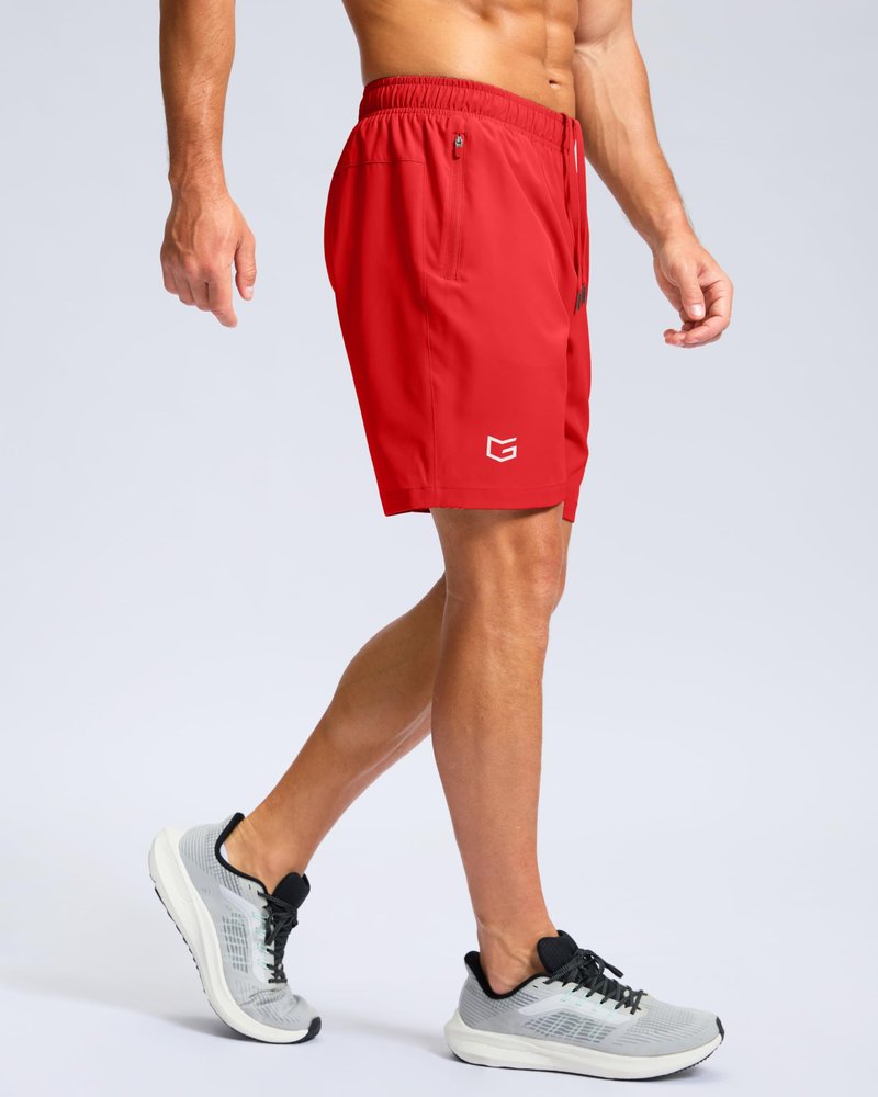 G Gradual Men's Athletic Running Shorts with Zipper Pockets Quick Dry 7"/ 5"/ 9" Workout Gym Shorts for Basketball Hiking(Deep Red,7M)