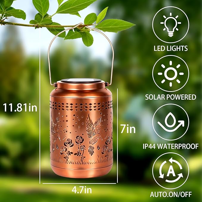 Hummingbird Solar Lantern Outdoor Hummingbird Decor Garden Decor Waterproof Decor Light Hanging Solar Lights Yard Decor, Gifts for Women Gifts for Mom Gifts for Grandma