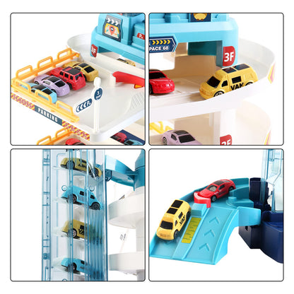 deAO Toy Car Garage Track Set with Music and Light Effects for Kids, 3-story Parking Building with Electric Elevator, Kids' Play Vehicle Garages for 3+ Years Old Boys Girls Christmas Birthday