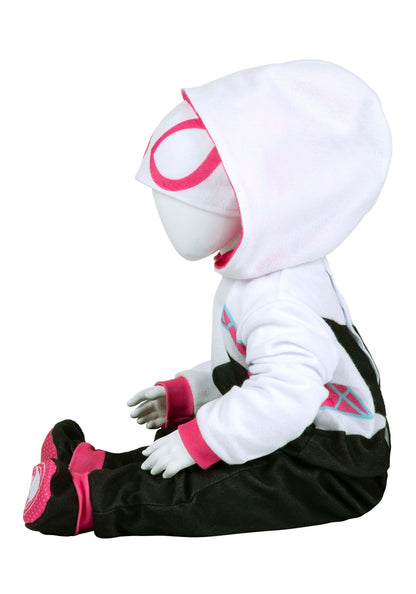 MARVEL Spider-Gwen Official Infant Deluxe Costume - Premium Quality Minky Fabric and Non-Slip Grip Booties 0/6MO