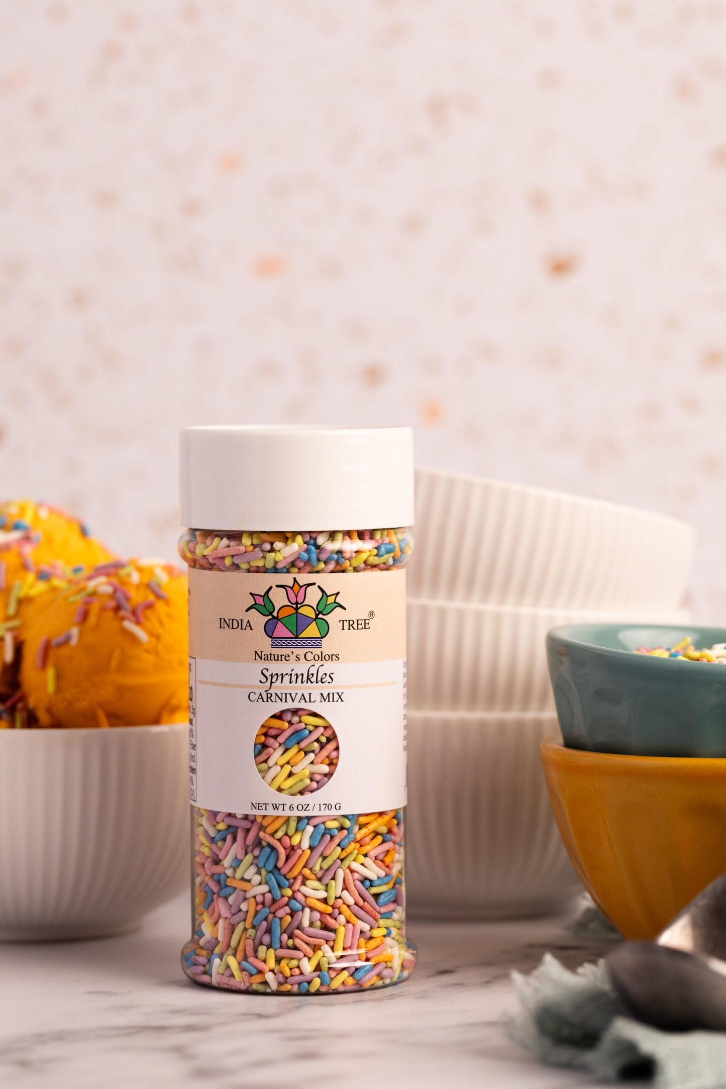 Pastel Rainbow Sprinkles – Dye-Free, Allergen-Free, Plant-Based Colors, 6 oz Jar – India Tree Nature’s Colors