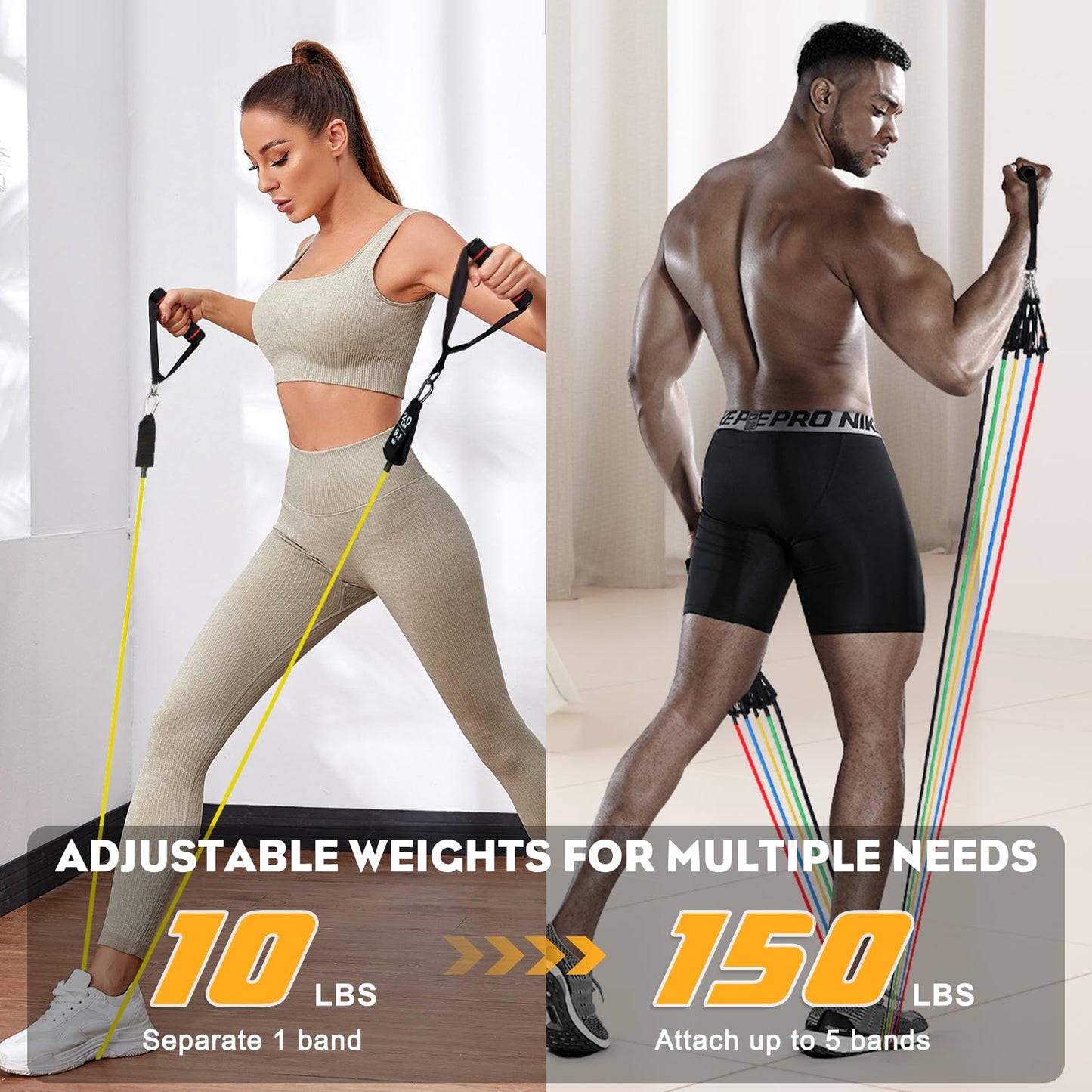 Resistance Bands Set 5pcs with Handle,Up to 150LB/68kg Strength Exercise Training Fitness Tubes Tension Bands Workout Gym Equipment Men and Women for Home Use Physical Training Cable,150 LBS