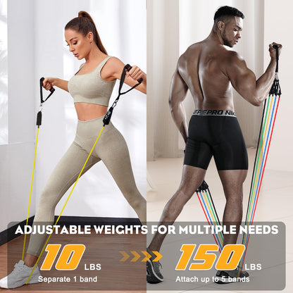 Resistance Bands Set 5pcs with Handle,Up to 150LB/68kg Strength Exercise Training Fitness Tubes Tension Bands Workout Gym Equipment Men and Women for Home Use Physical Training Cable,150 LBS