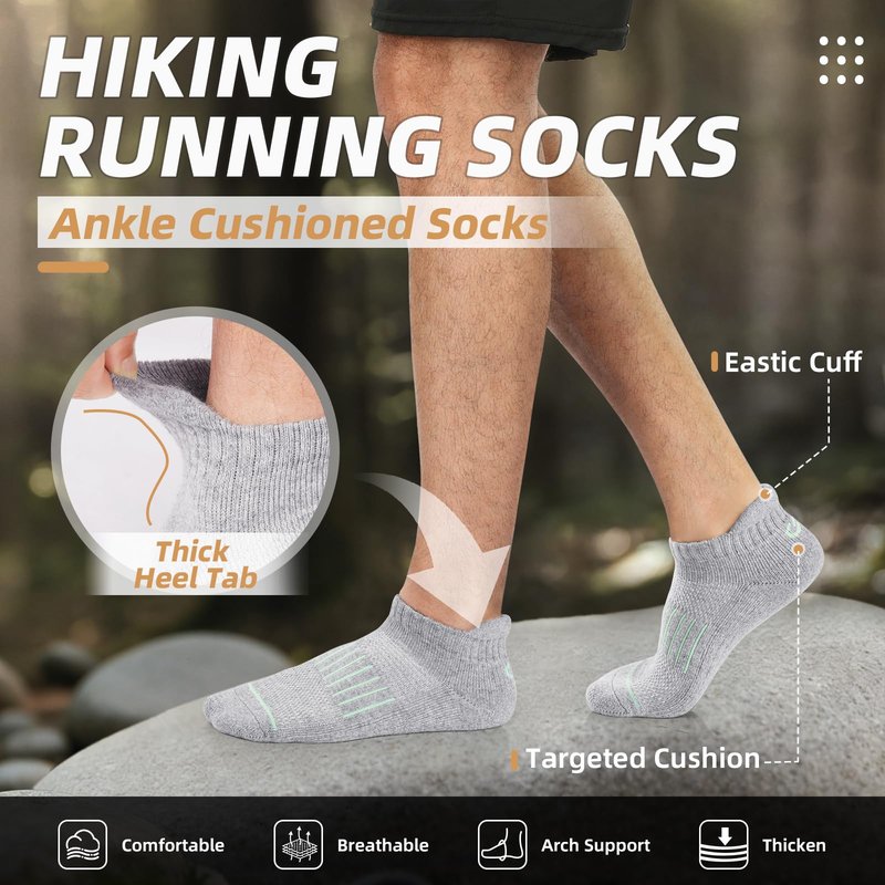Lapulas Merino Wool Ankle Hiking Running Socks for Men Women Breathable Compression Thick Athletic No Show Socks 6 Pairs