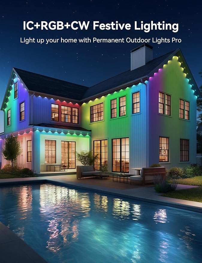 Permanent Outdoor Lights, 50ft Smart IC+RGB Outdoor Christmas Lights with 36 LED, IP67 Waterproof LED Eaves Lighting with DIY Scene Modes for Halloween Holiday Decor, Smart APP & Remote Control