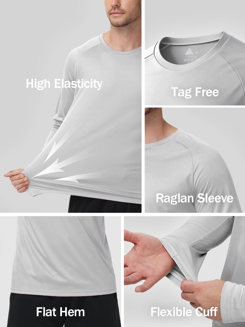 ZITY 5 Pack Long Sleeve Shirts for Men UPF 50+ UV Sun Protection Quick Dry Athletic Shirts for Fishing Running Workout Rash Guard