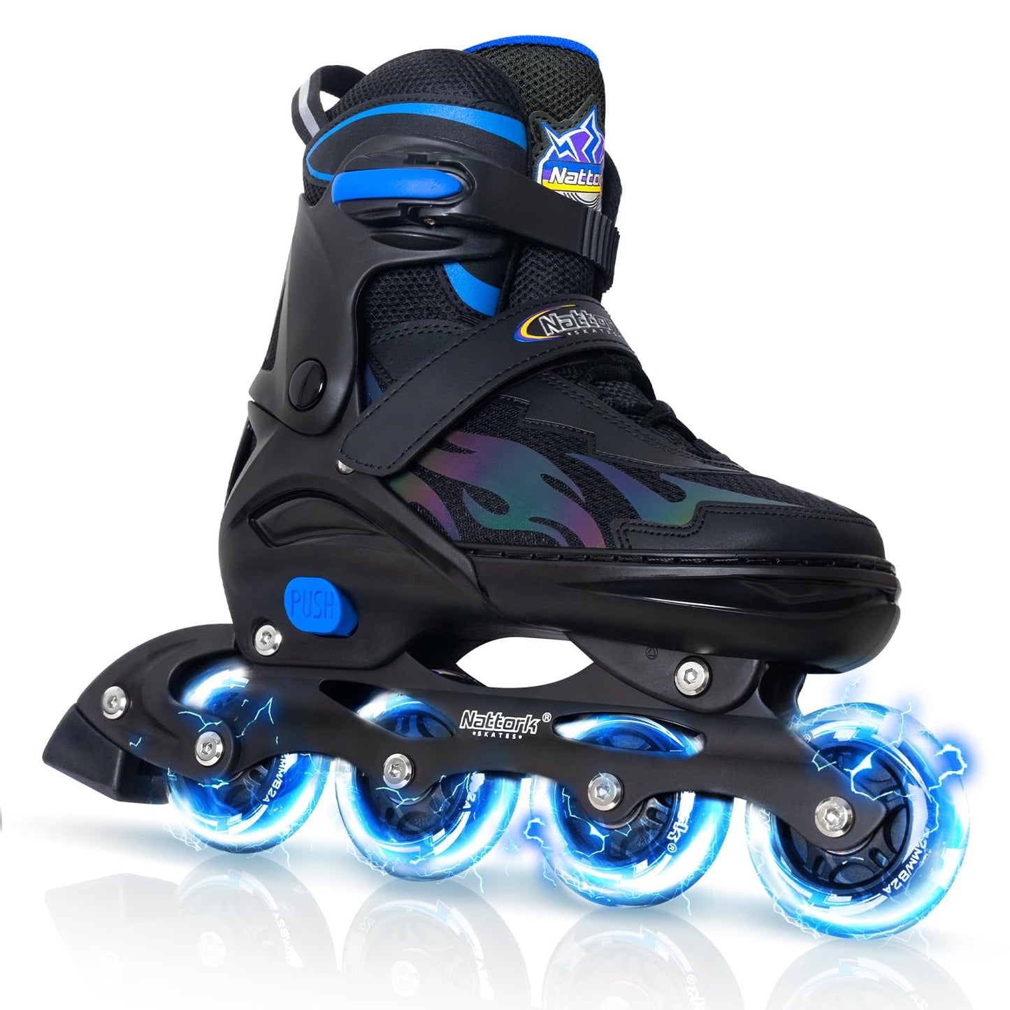 Nattork Adjustable Inline Skates for Kids and Teens, Indoor and Outdoor Blades Roller Skates with 8 Light Up Wheels for Boys Girls Youth Aged 6-16, Adult Beginners Lighting Style 7 8 9 10