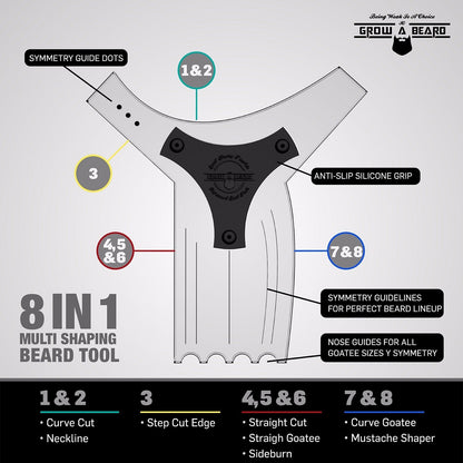 Beard Shaper & Beard Shaping Tool for Men, Beard Lineup Guide Template, Perfect for Styling and Edging, Includes Dual Action Beard Comb & Barber Pencil Liner