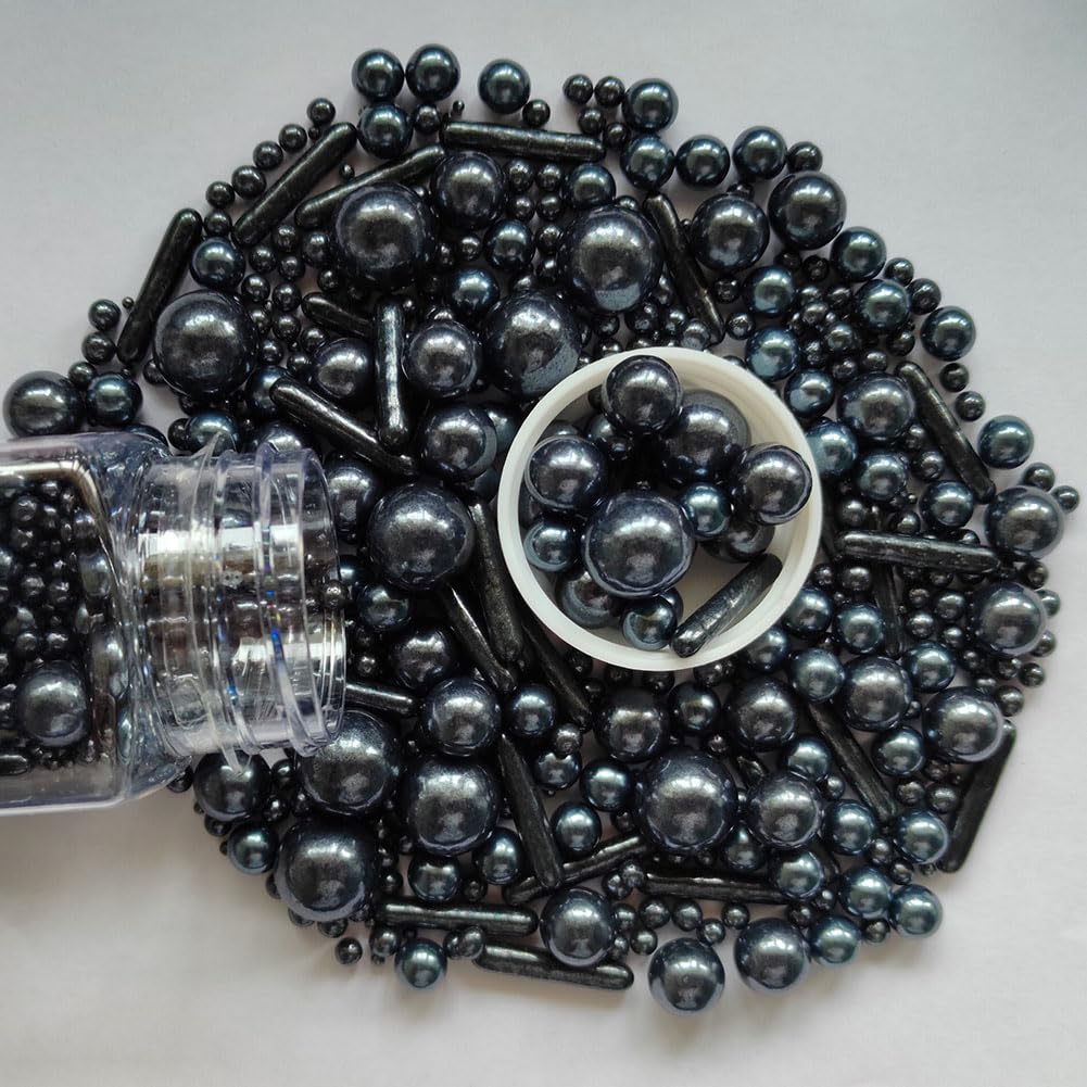 Edible Black Pearl Sugar Sprinkles Candy Mix Size Baking Edible Cake Decorations Cupcake Toppers Cookie Decorating Wedding Party Valentine Halloween Christmas Supplies 100g/3.53oz