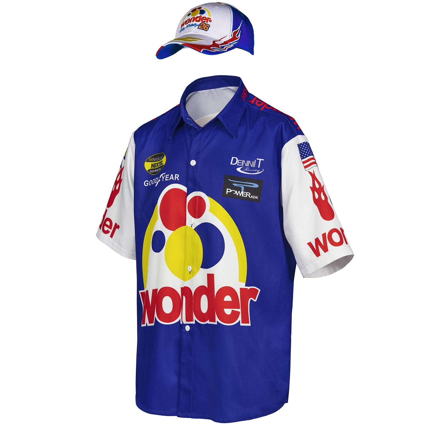 Qosivfey Adult Ricky Bobby shirt Talladega Nights Full costume with hat for Halloween costume(MY2021173-3,3XL)