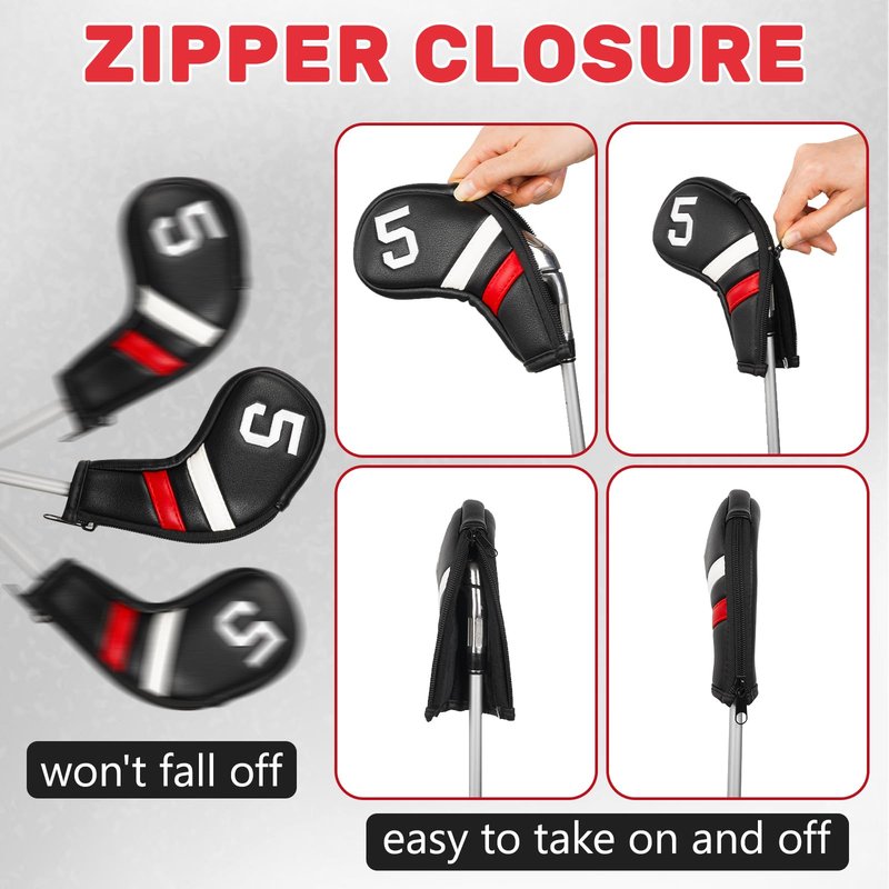 Big Teeth Golf Iron Headcovers, Colorful Iron Golf Club Covers Zipper Closure, Black and White Big Number Iron Golf Club Covers for Men