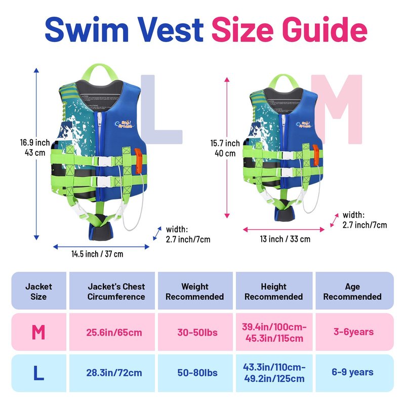 HeySplash Toddler Swim Vest, Kids Swimming Jacket Toddler Floaties with Adjustable Strap, Float Jacket for Puddle Pool Jumper, Beach, Boating, Learn to Swim Aid Fits 6-9Years/50-80Lbs, Indigo
