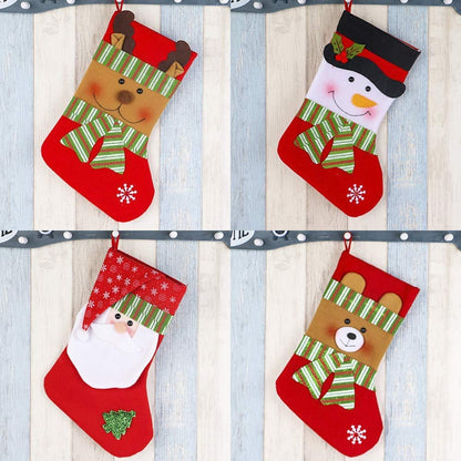 Lvydec 4 Pack Christmas Stockings, 15" Large Size Xmas Stocking Set with Christmas Snowman Santa Reindeer Bear Fireplace Decoration Gift & Candy Pouch Bag Ornaments