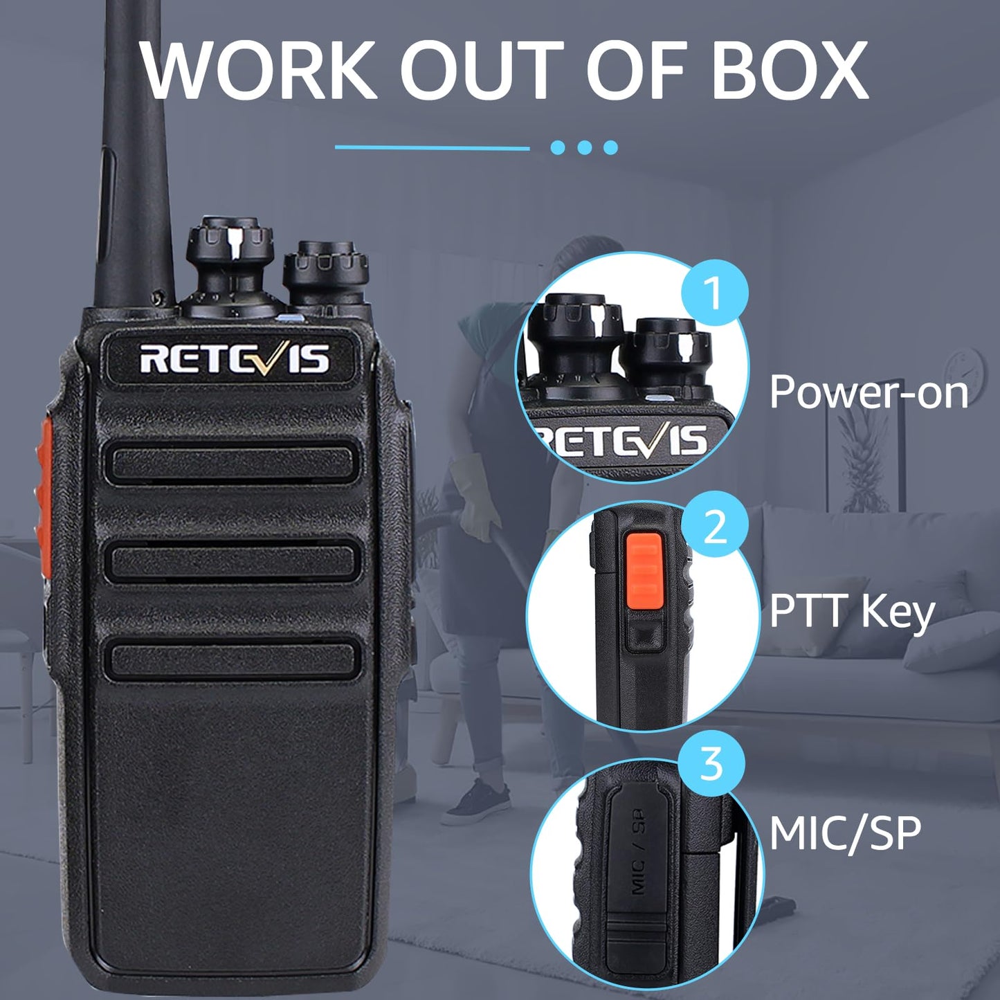 Retevis RT24 Walkie Talkie PMR446 License-free Professional Two Way Radio 16 Channels Walkie Talkies Scan TOT with USB Charger and Earpieces,Adults (Black, 1 Pair)