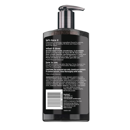 Biore Deep Pore Charcoal Face Wash, Daily Facial Cleanser for Dirt & Makeup Removal, for Oily Skin, 6.77 Oz