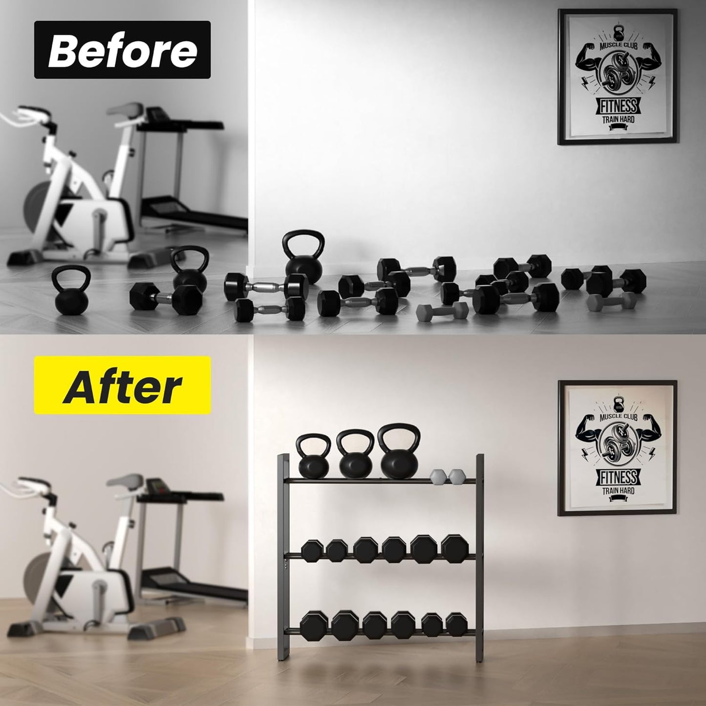 Pickpiff Adjustable 3-Tier Dumbbell Rack –Sturdy Heavy-Duty Metal Weight Storage Stand for Dumbbells and More – Space-Efficient Home Gym Organizer – 600 lb Capacity (Dumbbells Not Included)