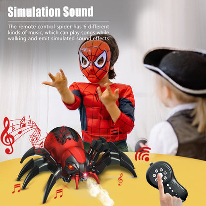 sumsync Remote Control Spider Kids Toys - Realistic RC Spider, Music Effect, LED Light, Toys for 3 4 5 6 7 8 9 10 11 12+ Year Old Boys/Girls, Gifts for Halloween Christmas Easter Birthday, Red