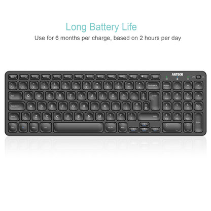 Arteck HW305-2 2.4G Wireless Keyboard Ultra Slim Full Size Keyboard with Numeric Keypad and Media Hotkey for Computer/Desktop/PC/Laptop/Surface/Smart TV and Windows 11/10 Built-in Rechargeable Battery