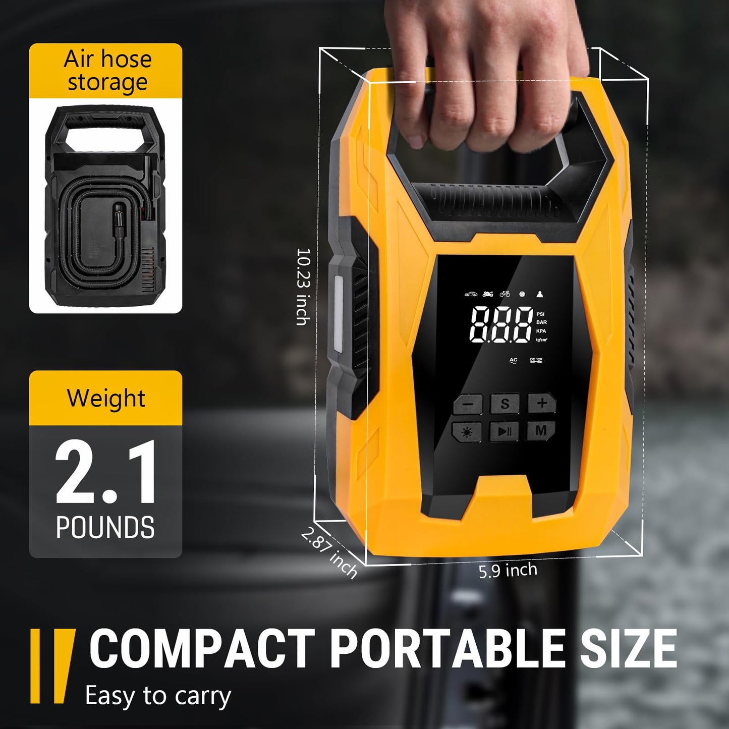 CARSUN AC/DC Tire Inflator Portable Air Compressor, Dual Power for Home 110V AC and Car 12V DC Air Pump with Pressure Gauge, Auto Shutoff, Tire Pump for Car Motorcycle Bicycle and Other Inflatables