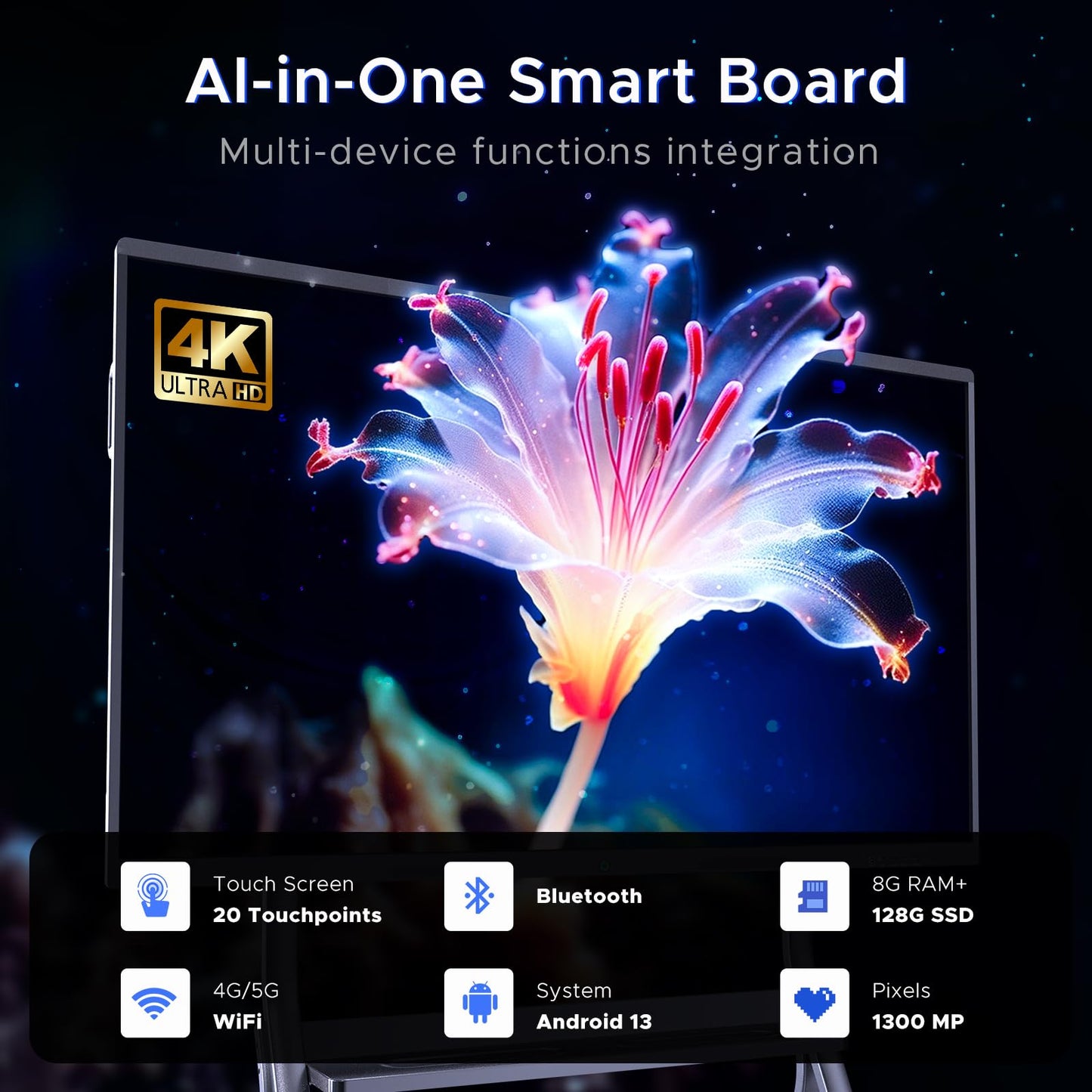 MWE 55'' Smart Board,Electronic Interactive White Board with 4K Touchscreen Display Built in UHD Camera Open App Ecosystem Digital Whiteboard for Business Office Classroom Home (55'')