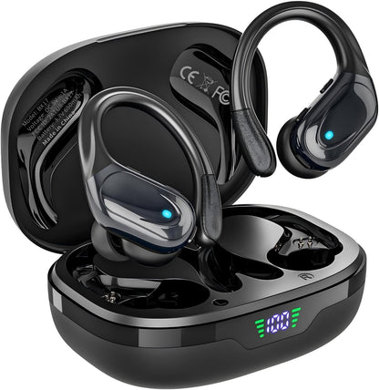 HAOYUYAN Wireless Earbuds, Sports Bluetooth Headphones, 80Hrs Playtime Ear Buds with LED Power Display, Noise Canceling Headset, IPX7 Waterproof Earphones for Workout/Running (Black)