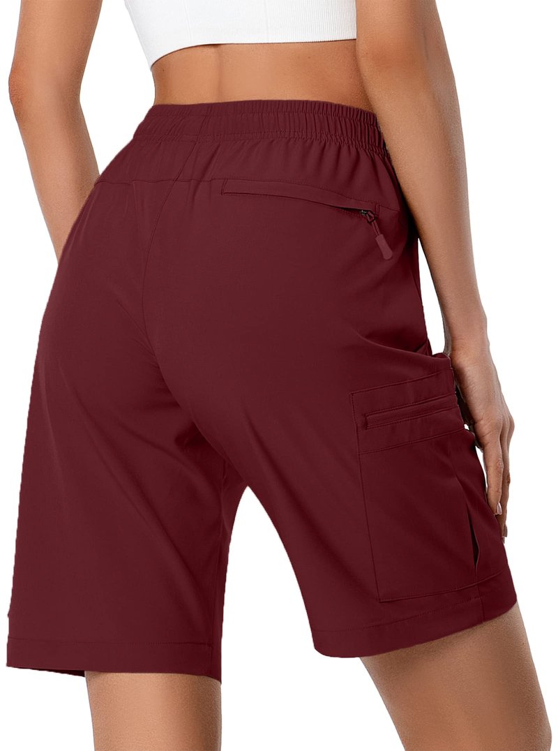 Hugut Women's Lightweight Hiking Cargo Shorts Quick Dry Athletic Shorts Camping Travel Golf Zipper Pockets Water Resistant Maroon