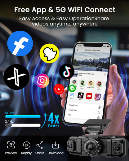 IIWEY N5 4 Channel Dash Cam, 360° All-Sides View, FHD 1080P Front and Rear Inside, Left Right Dash Camera for Cars, 8 IR Lamps, 5G WiFi & APP Control, 24H Parking Mode, G-Sensor, with a 128GB SD Card