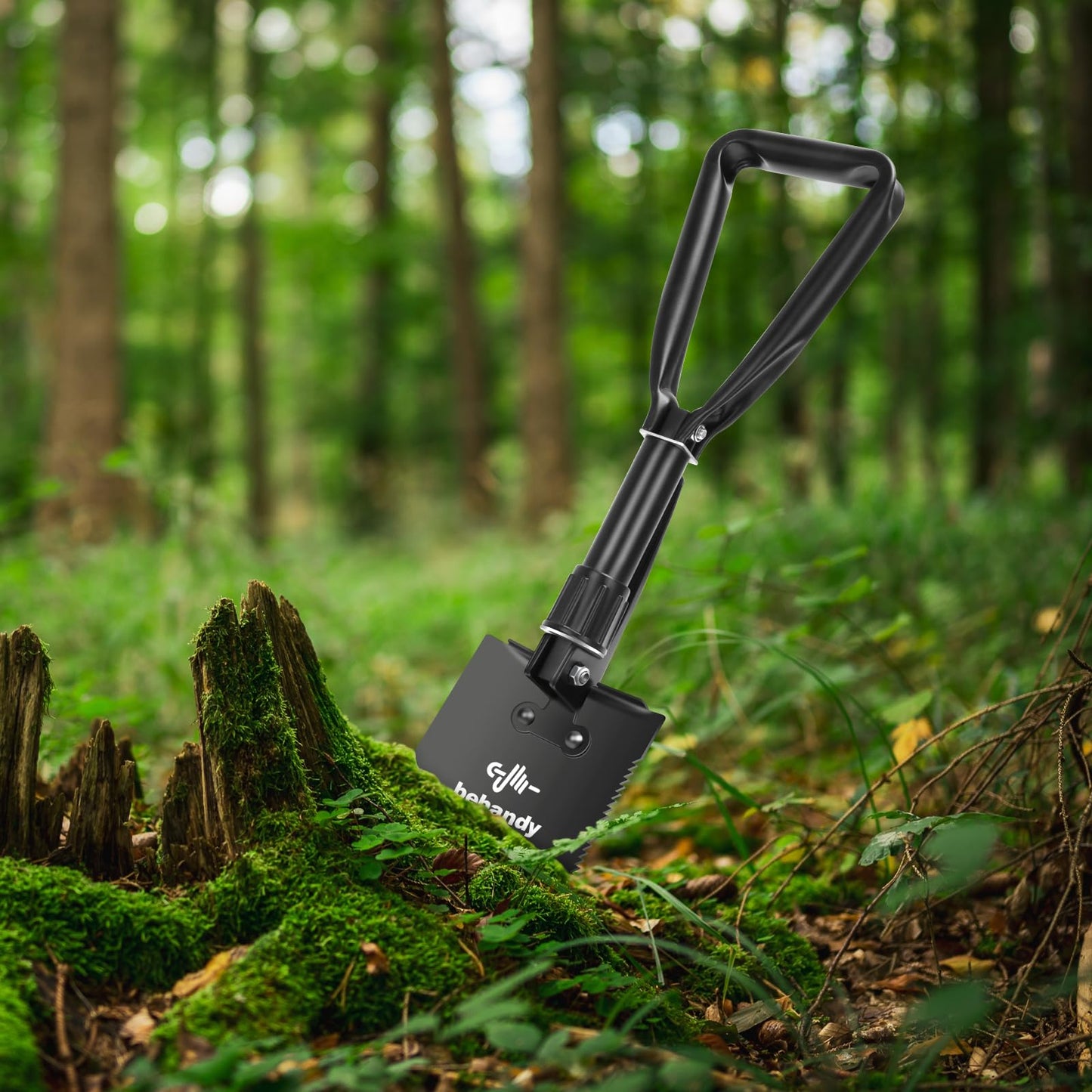 BEHANDY 18.5" Folding Shovel, Collapsible Shovel for Car Snow, Camping Shovel and Pickax, Military Entrenching Tool for Gardening, Camping, Sand, Off Road, Portable Car Emergency kit