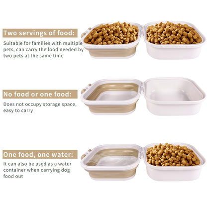 Collapsible Dog Water Bowl, Portable Dog Bowl for Traveling, 2-in-1 Pet Food and Water Feeder - Travel Dog Bowls with Lid for Walking, Traveling, Camping and Hiking