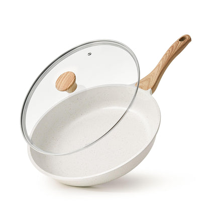 SENSARTE Nonstick Ceramic Frying Pan with Lid 8/9.5/10/11/12.5 Inch Omelet Pan Skillet, Free of Intentionally Added PFAS/PTFE Non-toxic Chef's Pan Induction Compatible Pan, Heat Resistant Handle