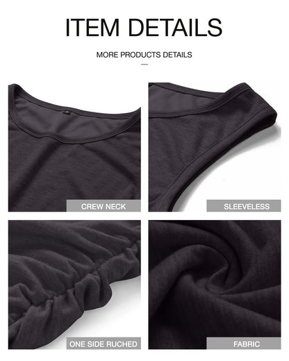 BTFBM Women Summer Dresses 2025 Sleeveless Tank Crew Neck Casual Ruched Bodycon Party Club Beach Short Mini Dress(Dark Grey, Small)