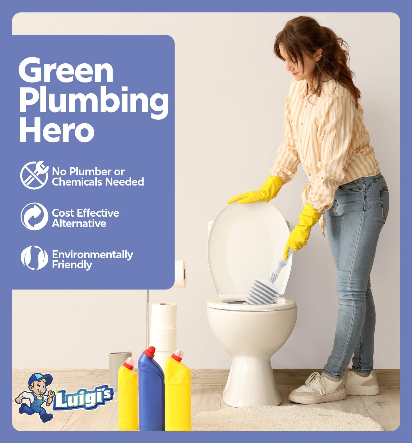 Luigi's World's Best Toilet Plunger - Plunger Toilet Unblocker Heavy Duty - Plungers for Unblocking - Unique Strongest Unblocker Tool - Plungers for Unblocking - Clog Remover Tool