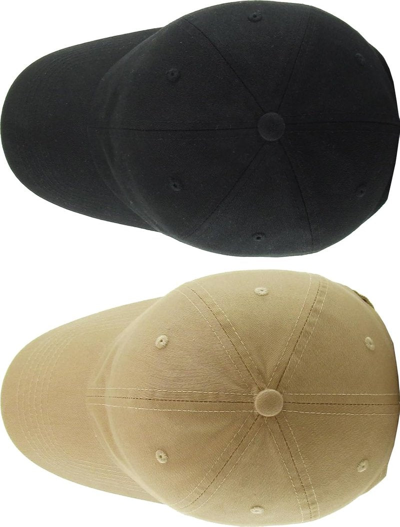 Classic Low Profile Cotton Baseball Cap | Adjustable Dad Hat for Men & Women - Black & Khaki