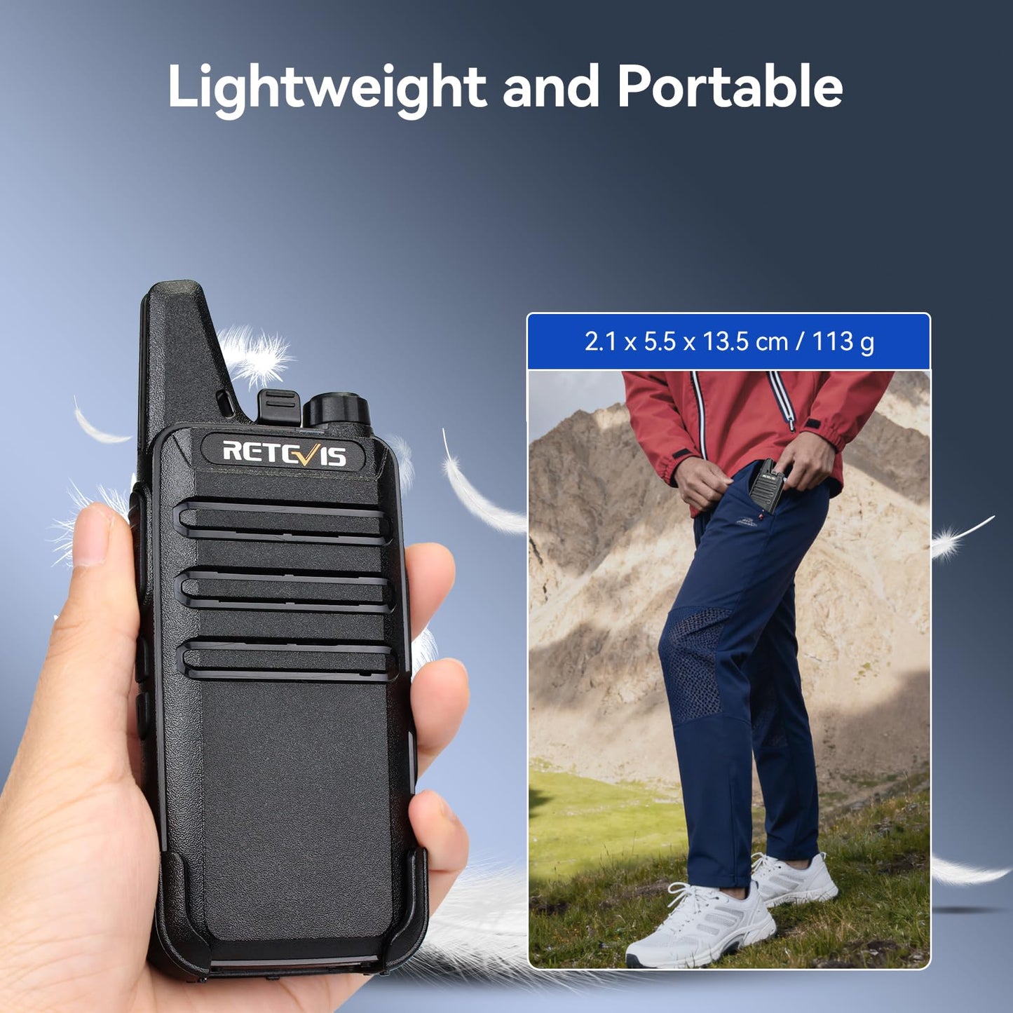 Retevis RT622 2 Way Radio, PMR446 Professional Walkie Talkie Mini Long Distance, Clear Sound, VOX Hands Free, Walkie Talkie Rechargeable, Hiking, Gifts (Black,1 Pair)