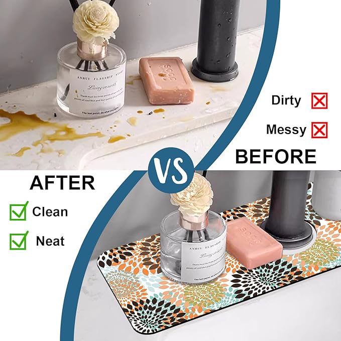 Vintage Flowers Kitchen Sink Splash Guard Faucet Mat Abstract Floral Super