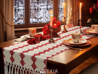 FEXIA Christmas Red Table Runner 13x72 Inches Long Christmas Runner for Table Boho Table Decor Rustic Farmhouse Xmas Decoration for Home Party Decor (Red Square)