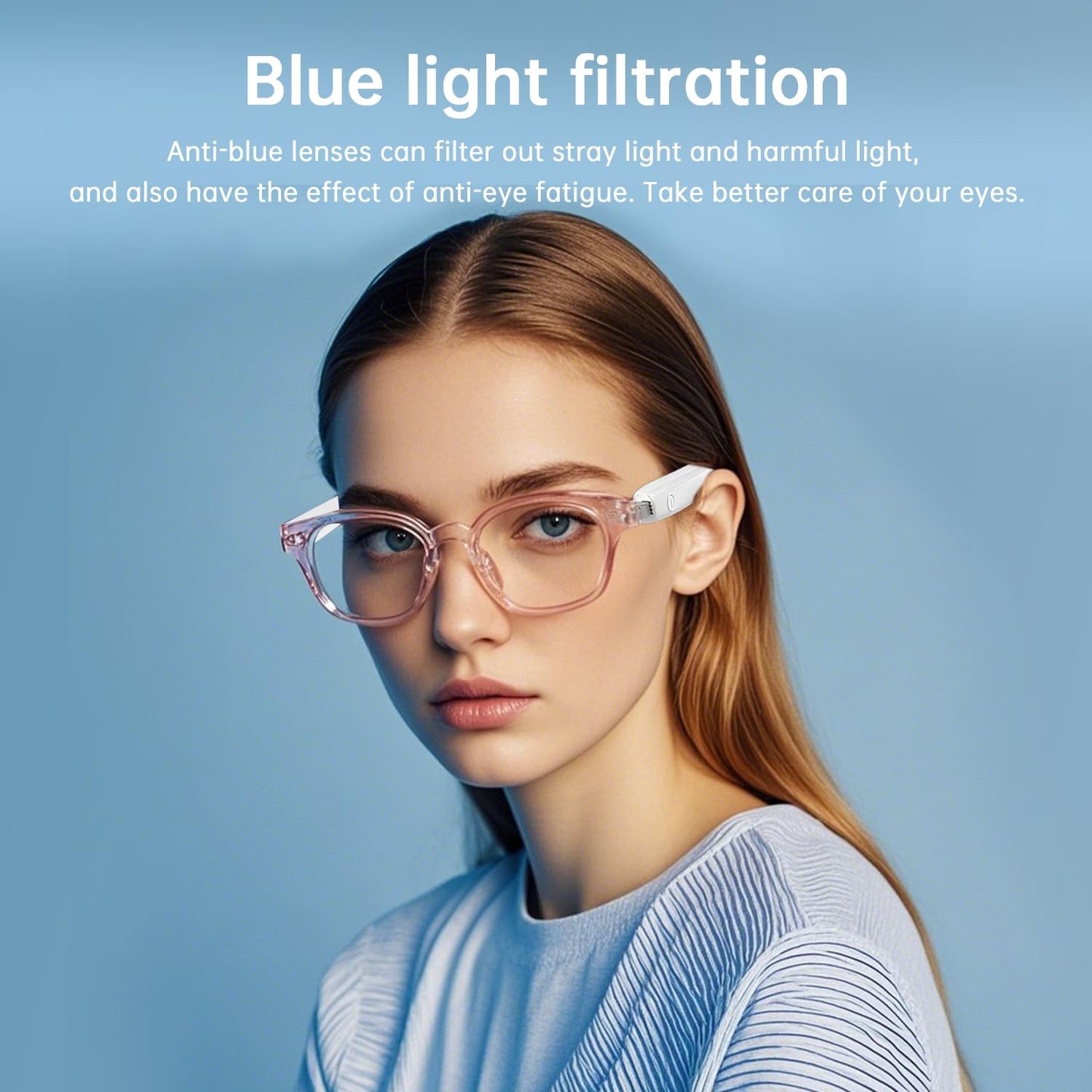 GenXenon Smart Glasses, Clear Frame Blue Light Glasses for Woman, Magnetic Charging,Remote Photography, Open-Ear Design, Voice Assistant, 5.3 Bluetooth with Audio Mic for Working Gaming (GS03-C)