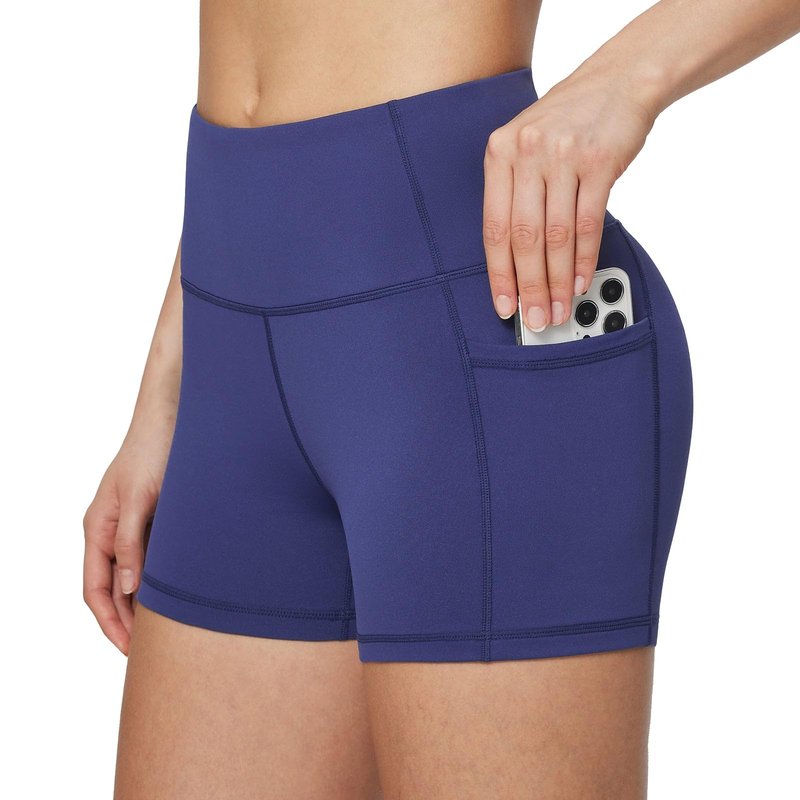 baleaf Gym Workout Shorts Women 3" Biker Yoga Spandex Running Volleyball Tummy Control Compression Short with Pockets Navy Blue XS