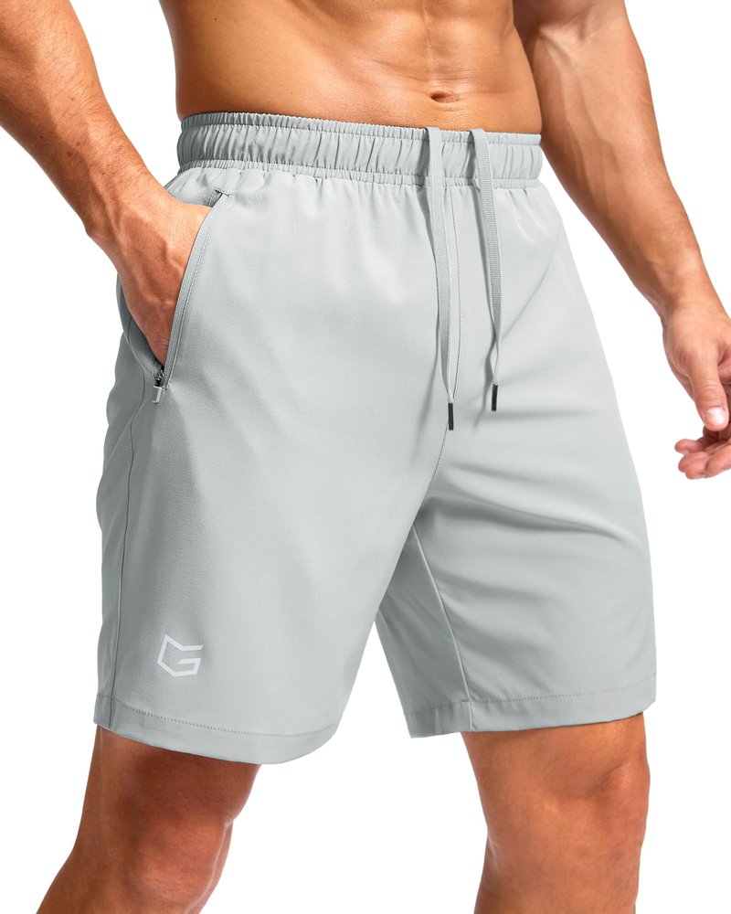 G Gradual Men's Athletic Running Shorts with Zipper Pockets Quick Dry 7"/ 5"/ 9" Workout Gym Shorts for Basketball Hiking(Platinum Grey,7M)